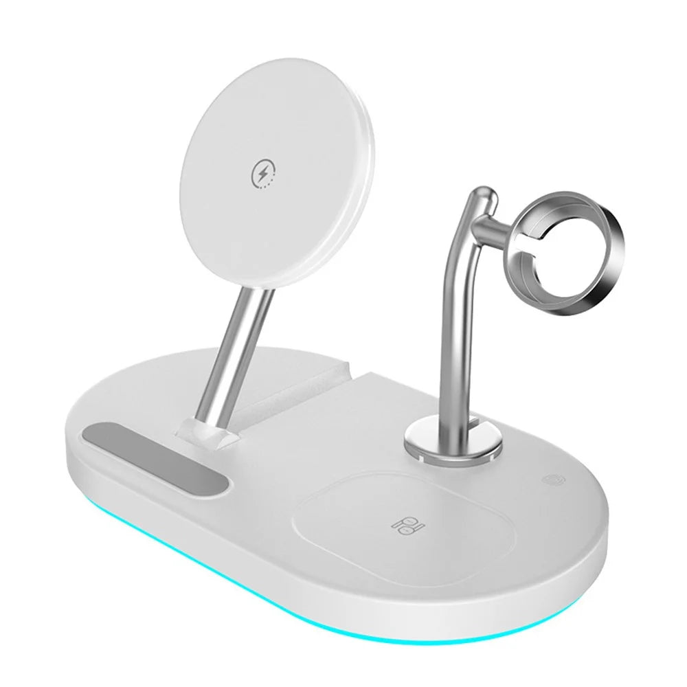 S20 4-in-1 Folding 15W Magnetic Wireless Charger Night Light Desktop Wireless Charging Stand Dock for iPhone iWatch AirPods - White - 1
