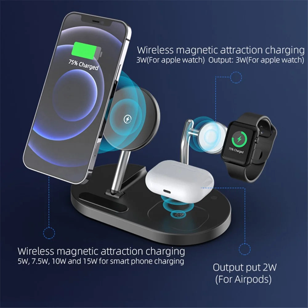 S20 4-in-1 Folding 15W Magnetic Wireless Charger Night Light Desktop Wireless Charging Stand Dock for iPhone iWatch AirPods - White - 2