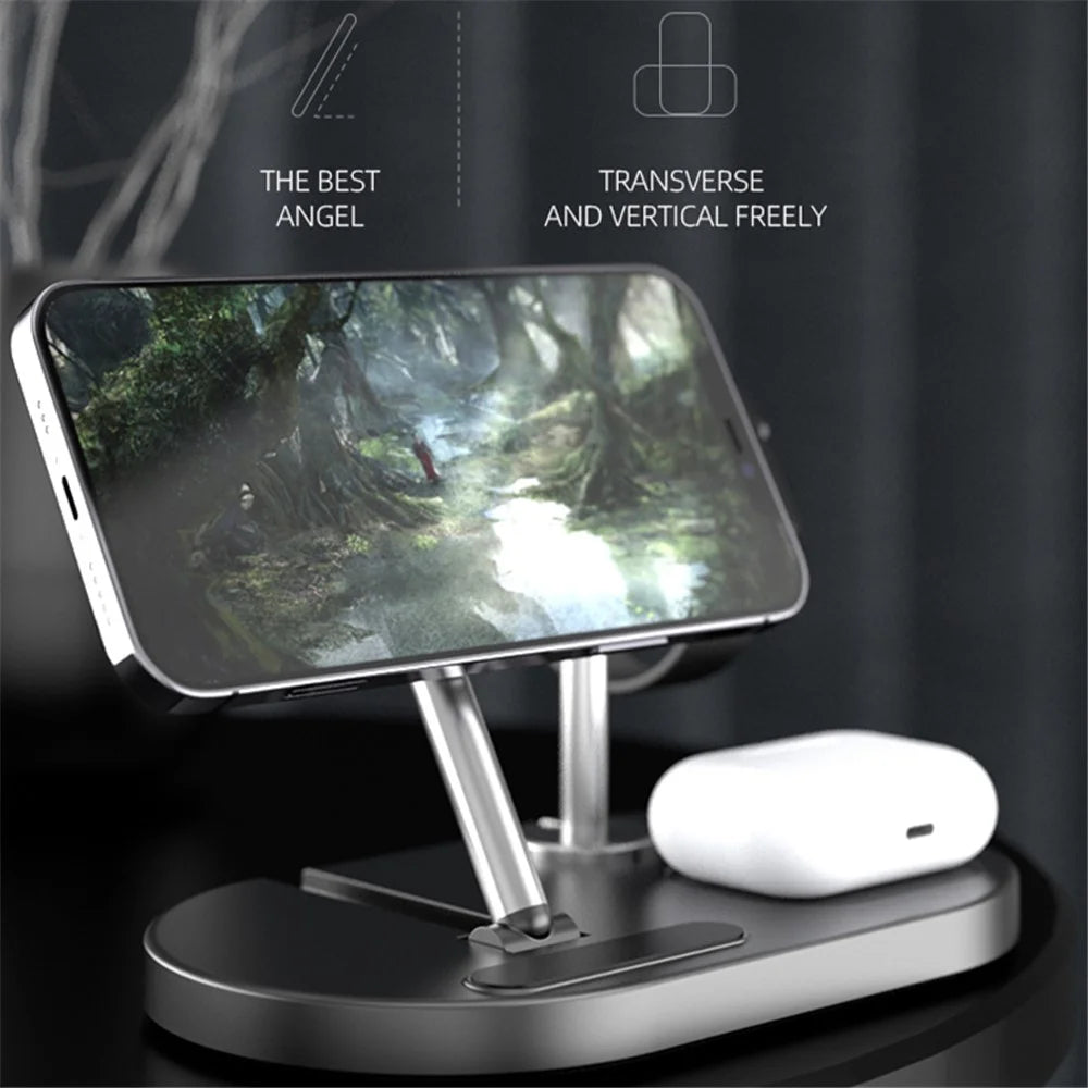 S20 4-in-1 Folding 15W Magnetic Wireless Charger Night Light Desktop Wireless Charging Stand Dock for iPhone iWatch AirPods - White - 3
