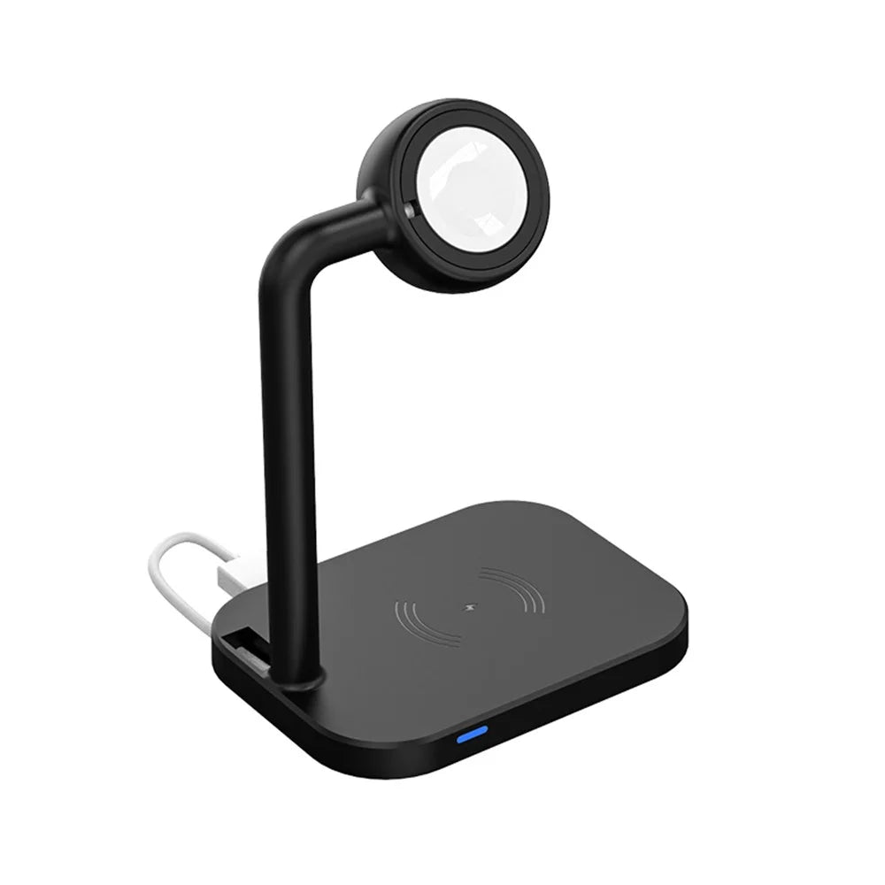 2 in 1 Magnetic Wireless Charger Desktop Wireless Fast Charging Base Stand Dock Station for Apple Watch/iPhone - Black - 2