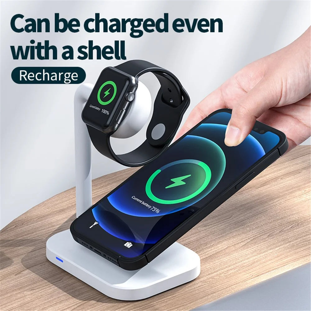 2 in 1 Magnetic Wireless Charger Desktop Wireless Fast Charging Base Stand Dock Station for Apple Watch/iPhone - Black - 4