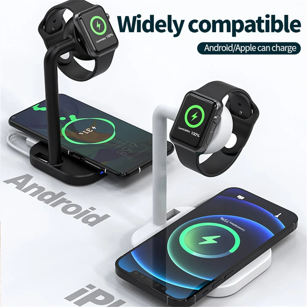 2 in 1 Magnetic Wireless Charger Desktop Wireless Fast Charging Base Stand Dock Station for Apple Watch/iPhone - Black - 6