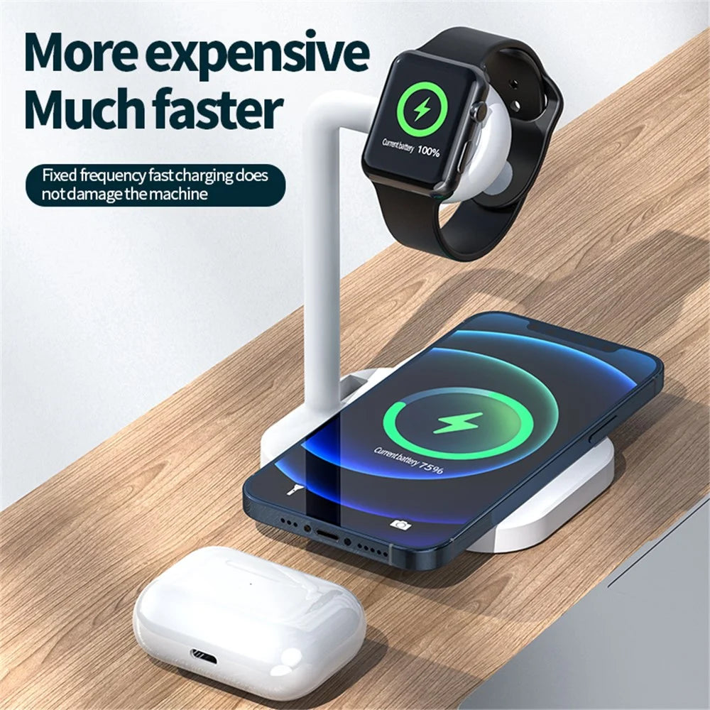 2 in 1 Magnetic Wireless Charger Desktop Wireless Fast Charging Base Stand Dock Station for Apple Watch/iPhone - Black - 7