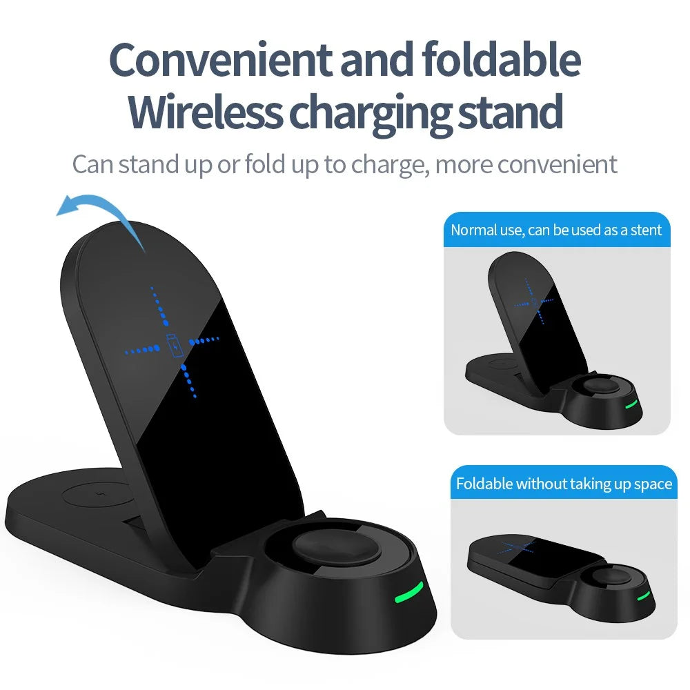 H22 Foldable 3-in-1 Wireless Charger 15W Fast Charging Stand Dock for Smartphones/Watches/Earphones - 4