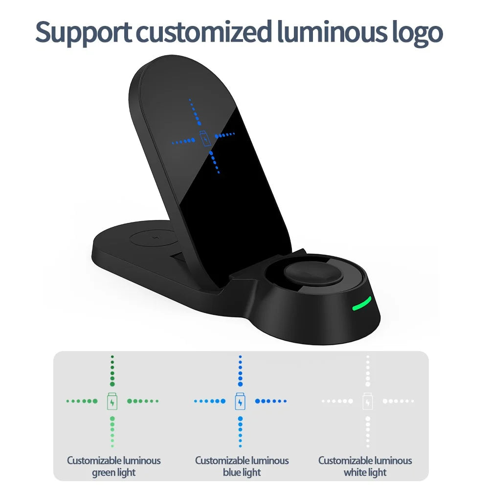 H22 Foldable 3-in-1 Wireless Charger 15W Fast Charging Stand Dock for Smartphones/Watches/Earphones - 5