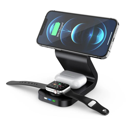 B16 15W 3-in-1 Qi Magnetic Wireless Charger Desktop Fast Charging Stand Dock for iPhone 12 Series/iWatch/AirPods Pro - Black - 1
