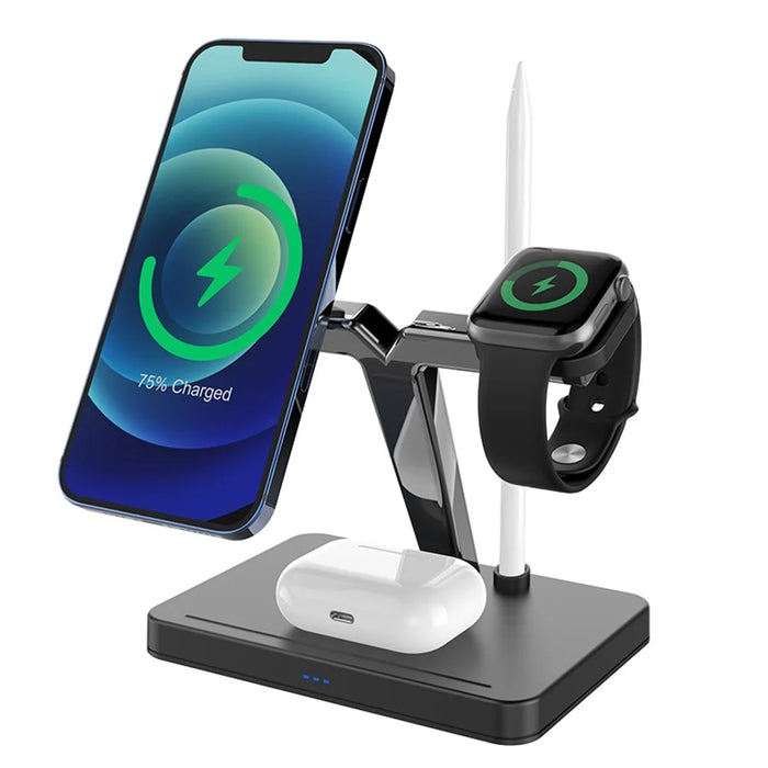 GY-Z9T 4-in-1 Magnetic Wireless Charging Dock Cradle Charger Stand for iPhone 12 Series/Apple Watch/AirPods/Apple Pencil - Black - 2