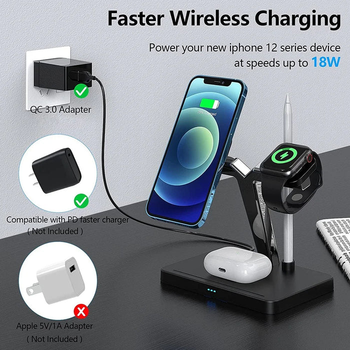 GY-Z9T 4-in-1 Magnetic Wireless Charging Dock Cradle Charger Stand for iPhone 12 Series/Apple Watch/AirPods/Apple Pencil - Black - 3