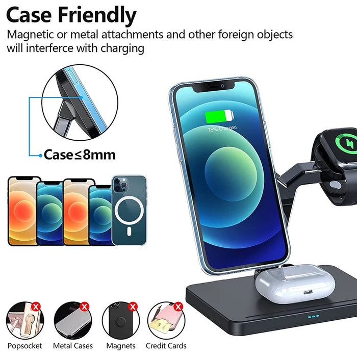 GY-Z9T 4-in-1 Magnetic Wireless Charging Dock Cradle Charger Stand for iPhone 12 Series/Apple Watch/AirPods/Apple Pencil - Black - 5