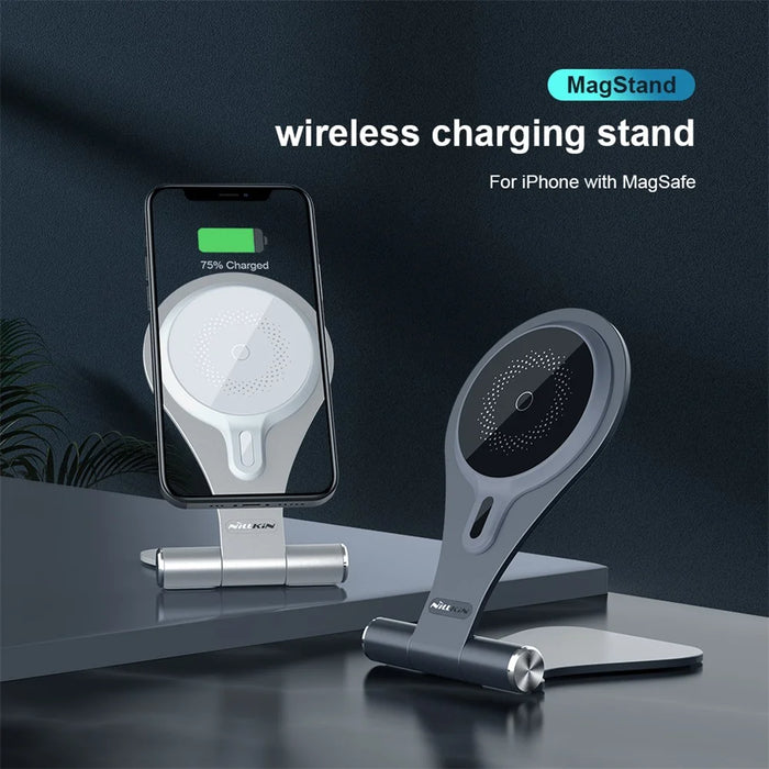 NILLKIN NKT11 Foldable Magnetic Wireless Fast Charger Phone Charging Stand Mount for iPhone - Silver - 3