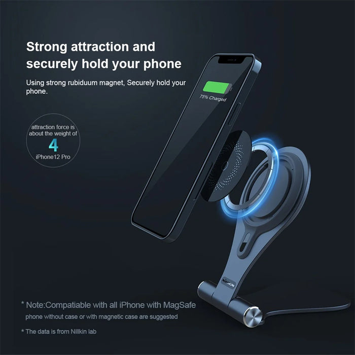 NILLKIN NKT11 Foldable Magnetic Wireless Fast Charger Phone Charging Stand Mount for iPhone - Silver - 5