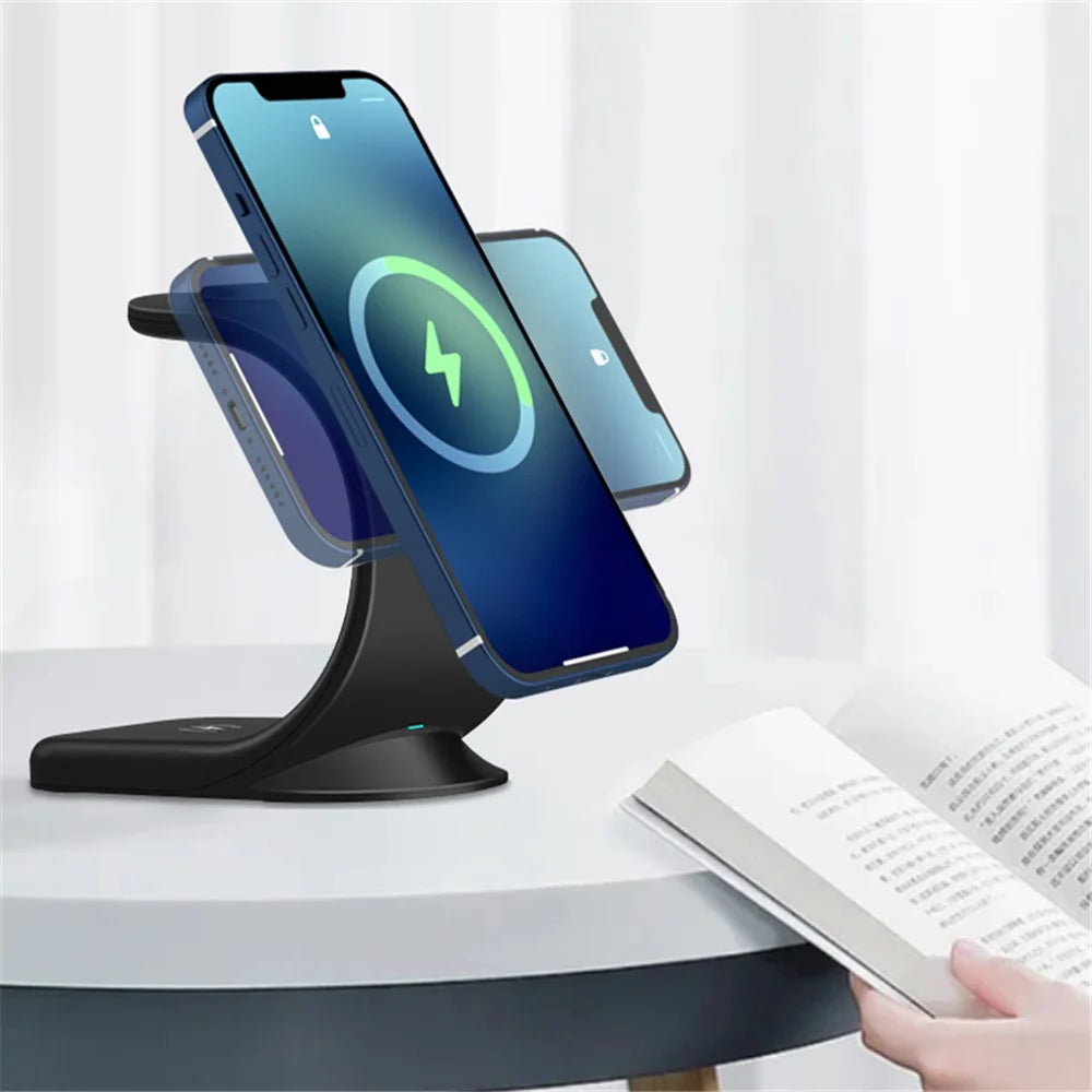 OJD-83 3-in-1 15W Magnetic Wireless Charger Desktop Charging Stand Dock for iPhone 12 Series Apple Watch AirPods - White - 2