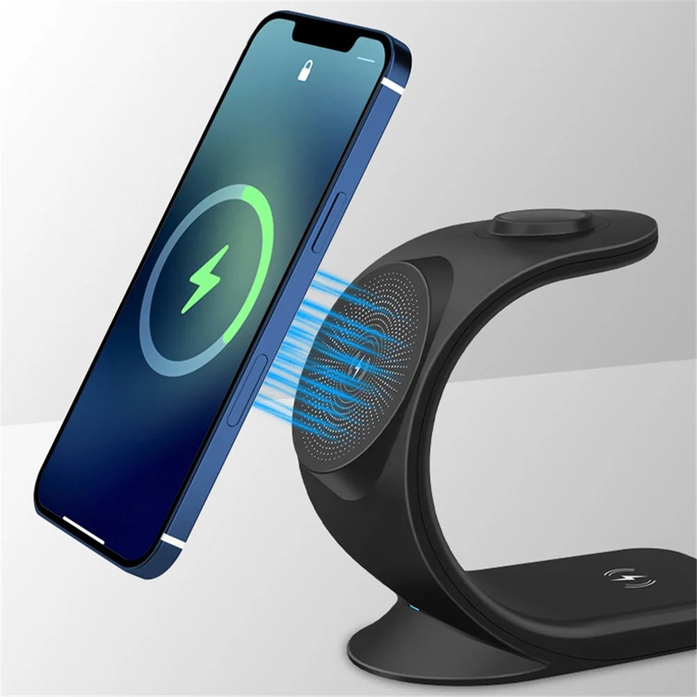 OJD-83 3-in-1 15W Magnetic Wireless Charger Desktop Charging Stand Dock for iPhone 12 Series Apple Watch AirPods - White - 4