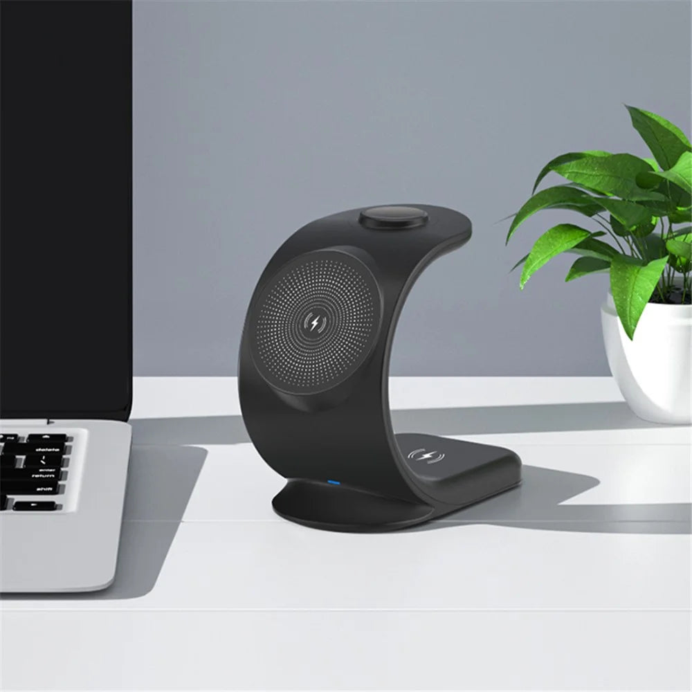 OJD-83 3-in-1 15W Magnetic Wireless Charger Desktop Charging Stand Dock for iPhone 12 Series Apple Watch AirPods - White - 5
