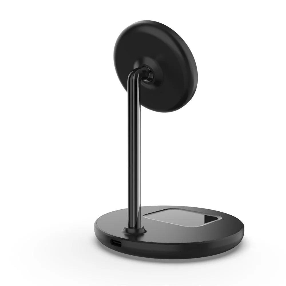 QX720 2 in 1 15W Fast Charging Magnetic Wireless Charger Stand for iPhone AirPods - Black - 2