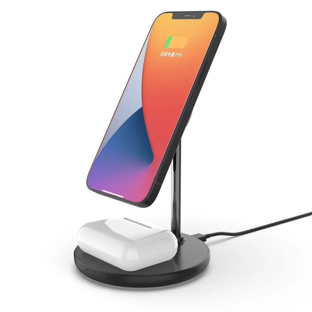 QX720 2 in 1 15W Fast Charging Magnetic Wireless Charger Stand for iPhone AirPods - Black - 5