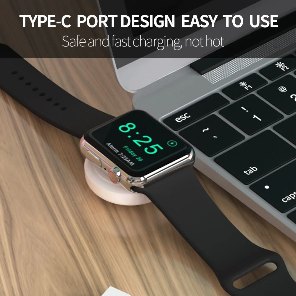 K1 Type-C Lightweight Portable Magnetic Wireless Charger for Apple Watch Series 1/2/3/4/5/6/SE/7 - Black - 4
