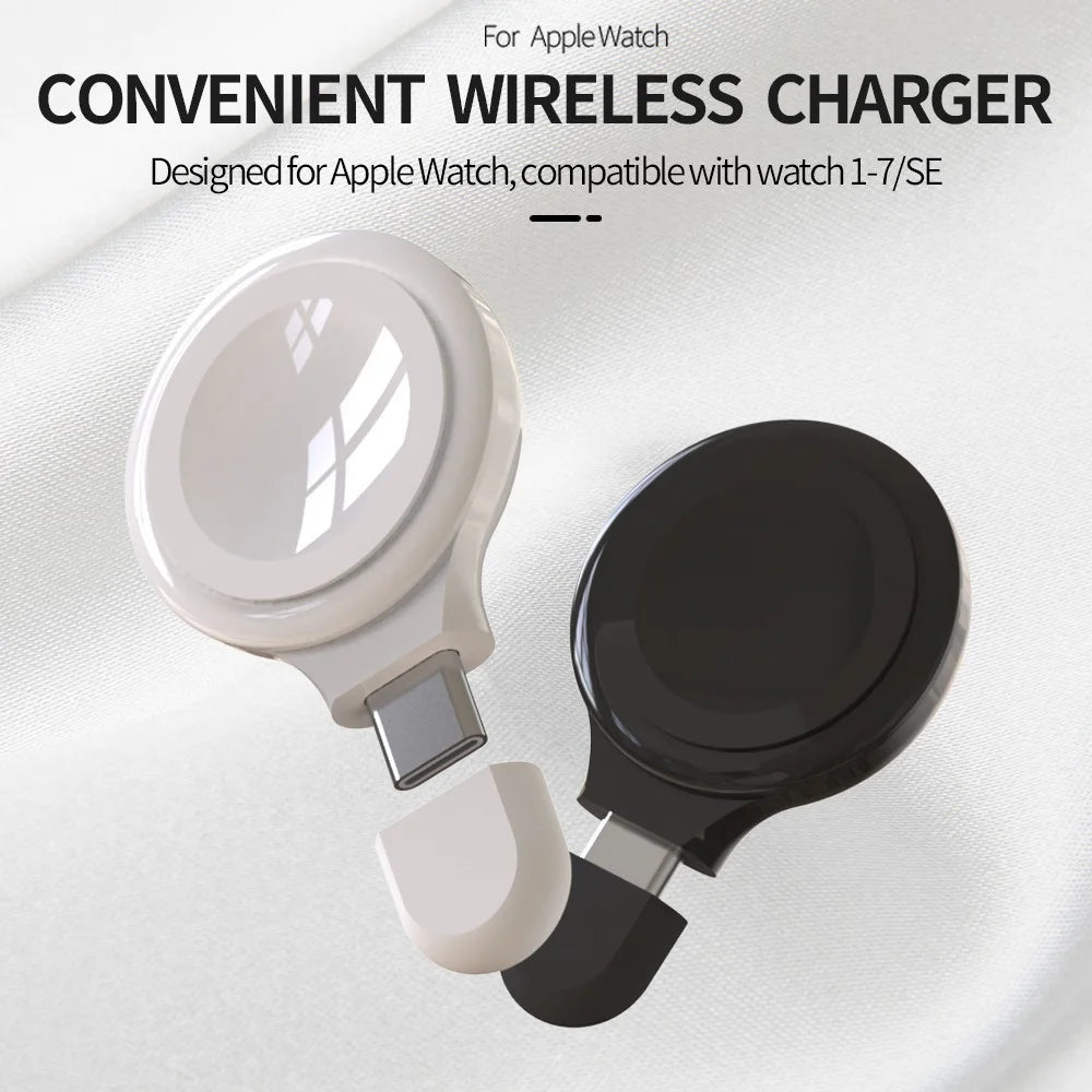 K1 Type-C Lightweight Portable Magnetic Wireless Charger for Apple Watch Series 1/2/3/4/5/6/SE/7 - Black - 5