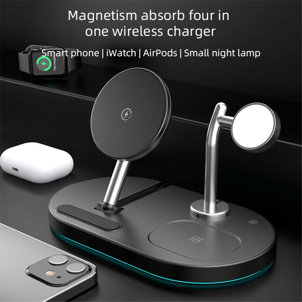 A23 4 in 1 Magnetic Wireless Charger Portable Folding Wireless Charging Stand with Small Night Lamp for iPhone 12 13 Series/iWatch/AirPods - White - 2