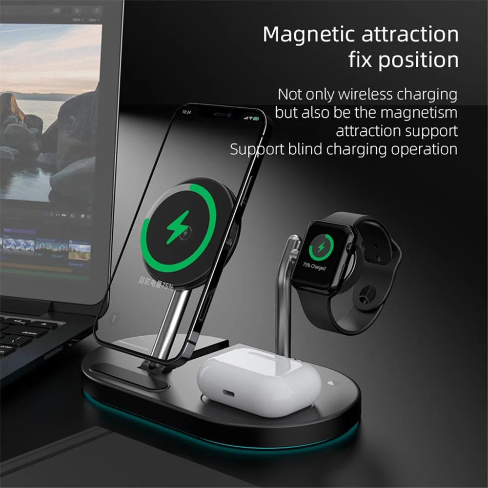 A23 4 in 1 Magnetic Wireless Charger Portable Folding Wireless Charging Stand with Small Night Lamp for iPhone 12 13 Series/iWatch/AirPods - White - 3