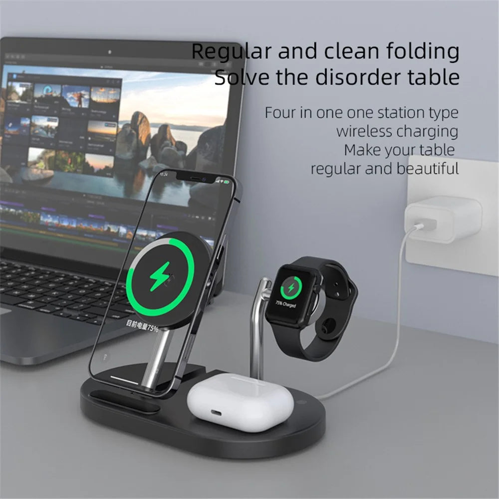 A23 4 in 1 Magnetic Wireless Charger Portable Folding Wireless Charging Stand with Small Night Lamp for iPhone 12 13 Series/iWatch/AirPods - White - 4