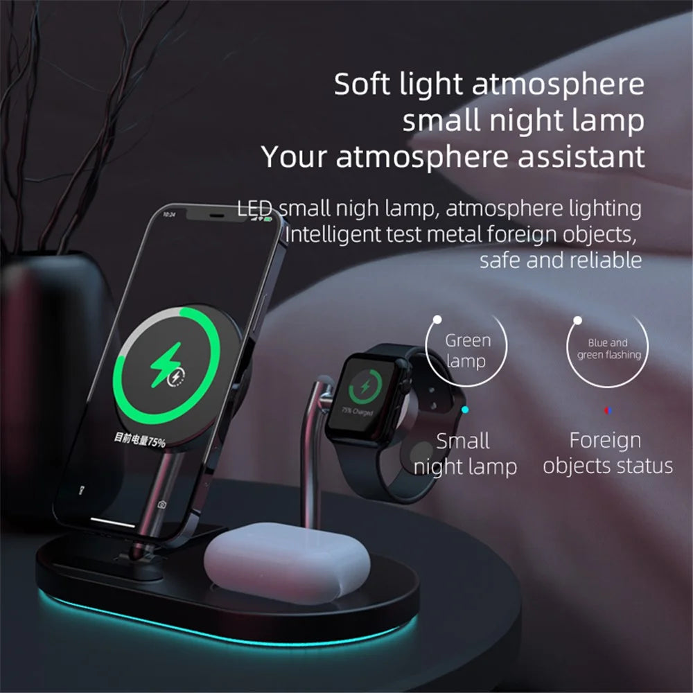 A23 4 in 1 Magnetic Wireless Charger Portable Folding Wireless Charging Stand with Small Night Lamp for iPhone 12 13 Series/iWatch/AirPods - White - 5