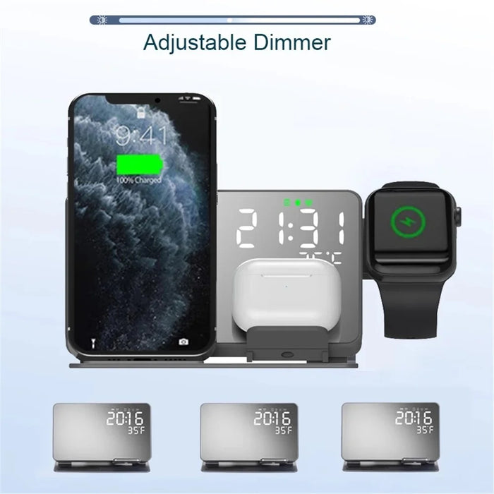 4 in 1 LED Digital Temperature Display Alarm Clock 15W Wireless Charger Stand - 6