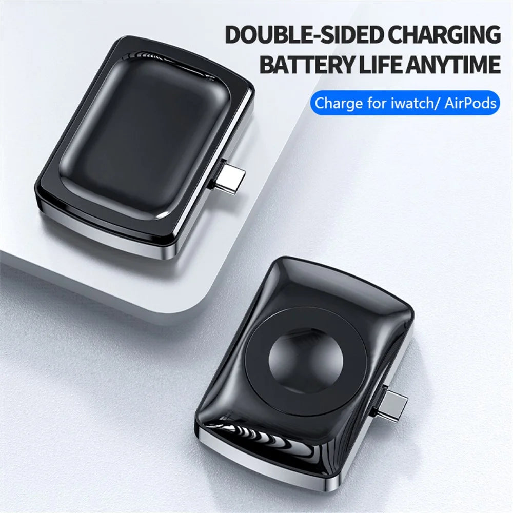 JJT-997 2 in 1 Watch Wireless Charger Type-C Double-Sided Wireless Charging Dock for Apple Watch 1-7 / SE Series / AirPods 2 / 3 / Pro - Black - 2