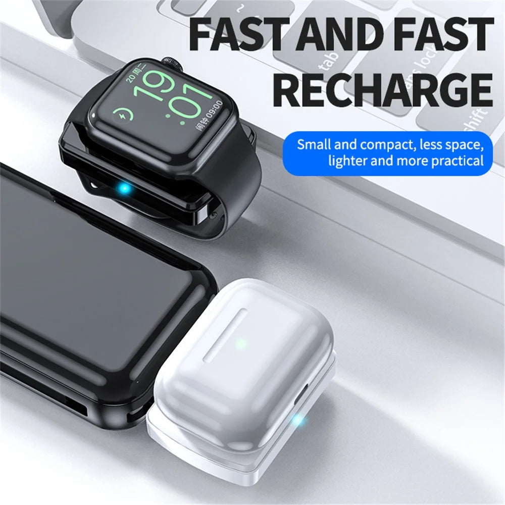 JJT-997 2 in 1 Watch Wireless Charger Type-C Double-Sided Wireless Charging Dock for Apple Watch 1-7 / SE Series / AirPods 2 / 3 / Pro - Black - 3