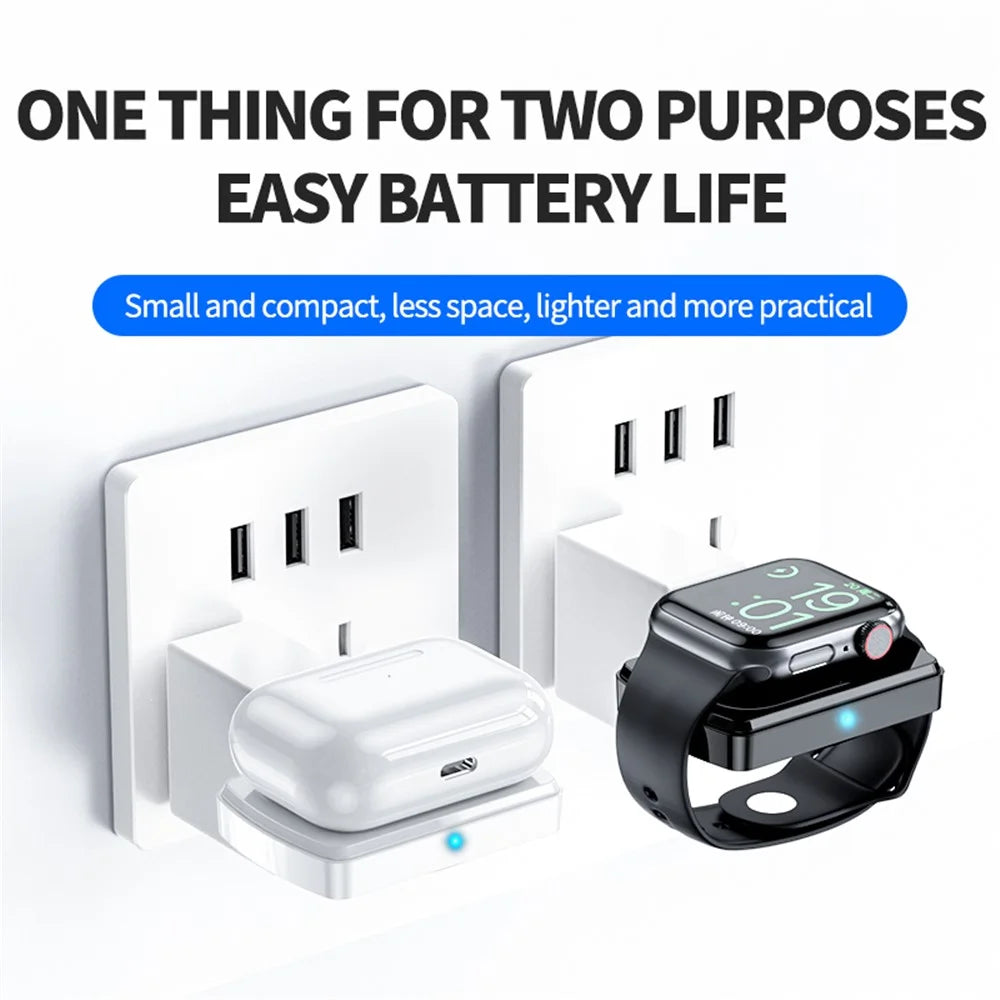 JJT-997 2 in 1 Watch Wireless Charger Type-C Double-Sided Wireless Charging Dock for Apple Watch 1-7 / SE Series / AirPods 2 / 3 / Pro - Black - 5