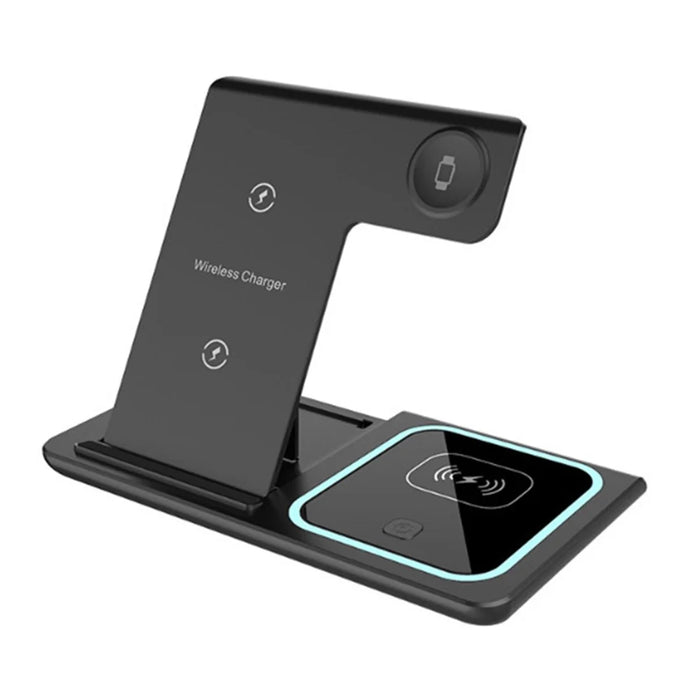X455 Foldable 3-in-1 15W Wireless Charger Desktop Qi Fast Charging Stand Dock for iPhone Android iWatch AirPods - Black - 2