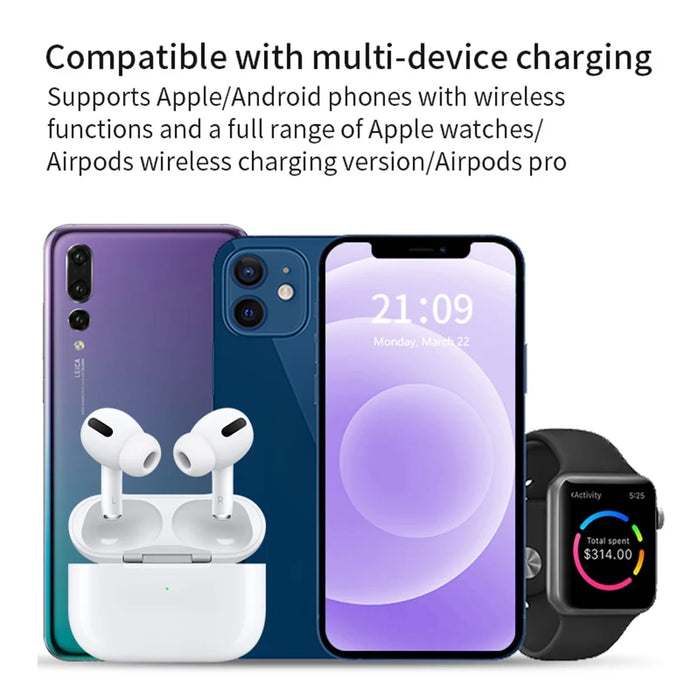 X455 Foldable 3-in-1 15W Wireless Charger Desktop Qi Fast Charging Stand Dock for iPhone Android iWatch AirPods - Black - 6