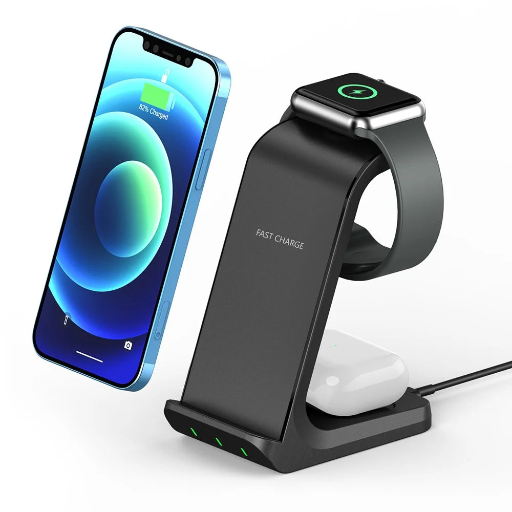 AK03 3-in-1 15W Wireless Charger Qi Fast Charging Stand Dock for iPhone Huawei Xiaomi iWatch AirPods Pro - 1