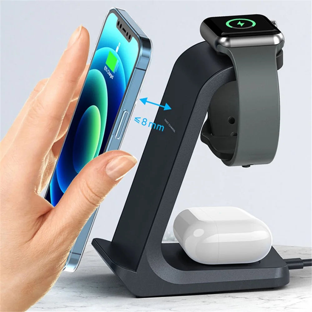 AK03 3-in-1 15W Wireless Charger Qi Fast Charging Stand Dock for iPhone Huawei Xiaomi iWatch AirPods Pro - 4