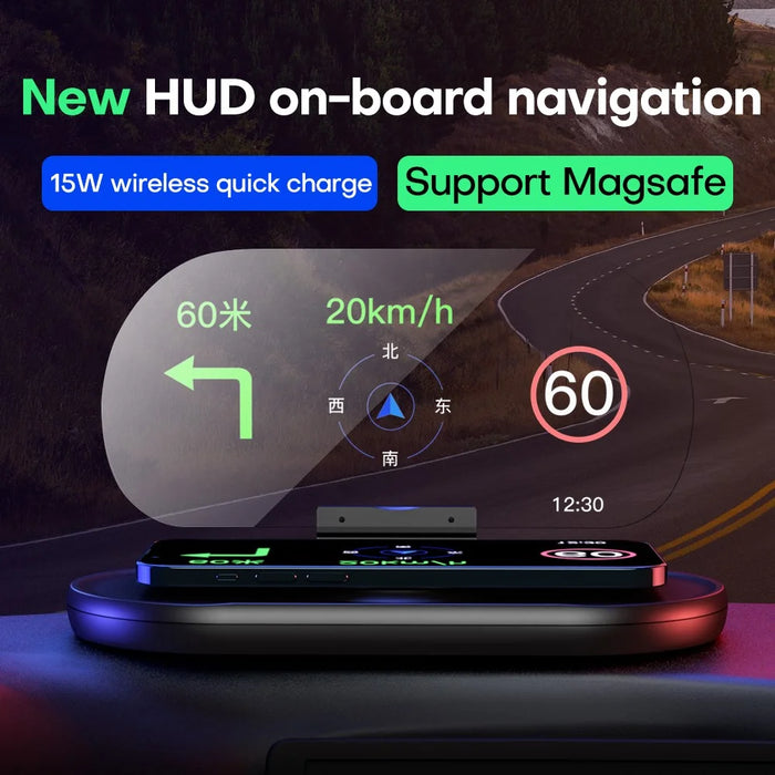 Upgraded Magnetic 15W Fast Charging Station HUD HD Anti-slip Car Wireless Charger with Phone Holder - 7