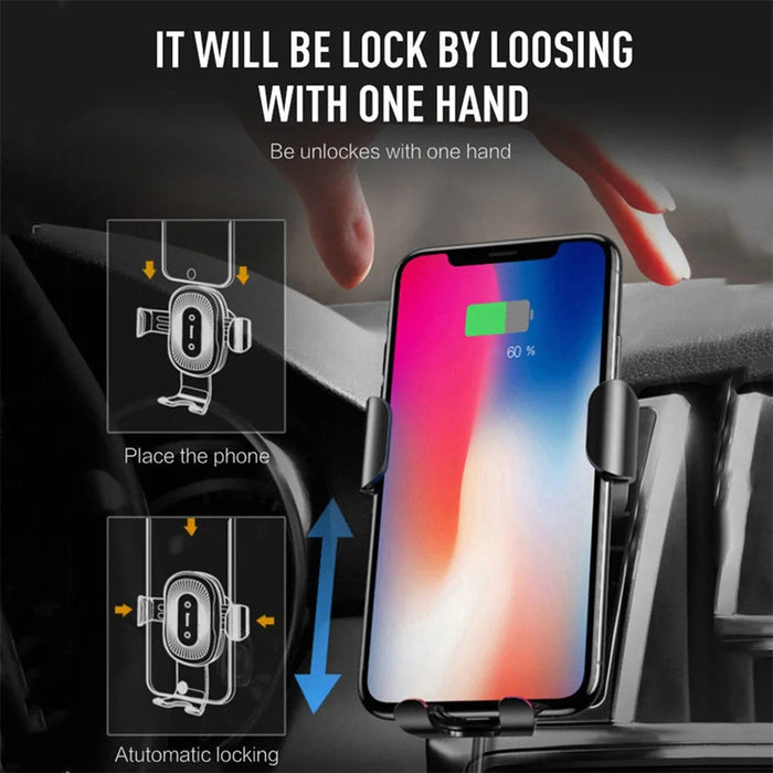 Q12 10W Car Air Vent Mount Gravity Phone Holder Wireless Charger Cellphone Charging Stand - 7