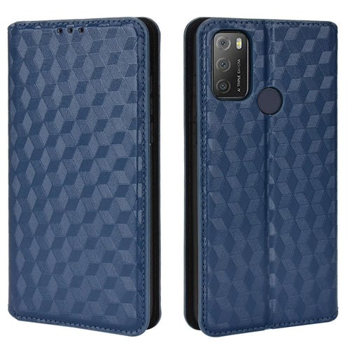 Full Protection PU Leather + TPU Phone Case Imprinting 3D Rhombus Magnetic Closure Mobile Cover for Alcatel 1S (2021)/Alcatel 3L (2021)/TCL 20Y/6125F/TCL 20E - Blue - 1