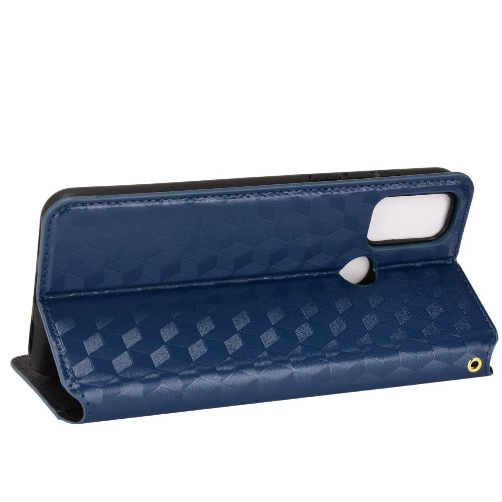 Full Protection PU Leather + TPU Phone Case Imprinting 3D Rhombus Magnetic Closure Mobile Cover for Alcatel 1S (2021)/Alcatel 3L (2021)/TCL 20Y/6125F/TCL 20E - Blue - 5