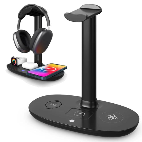 B-15A 4-in-1 Wireless Charger Headset Hanger QC 3.0 Charging Station Headset Holder for Smartphones/Smartwatch/Earbuds/Headset - 1
