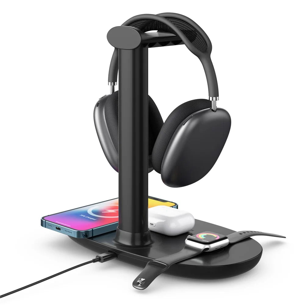 B-15A 4-in-1 Wireless Charger Headset Hanger QC 3.0 Charging Station Headset Holder for Smartphones/Smartwatch/Earbuds/Headset - 7