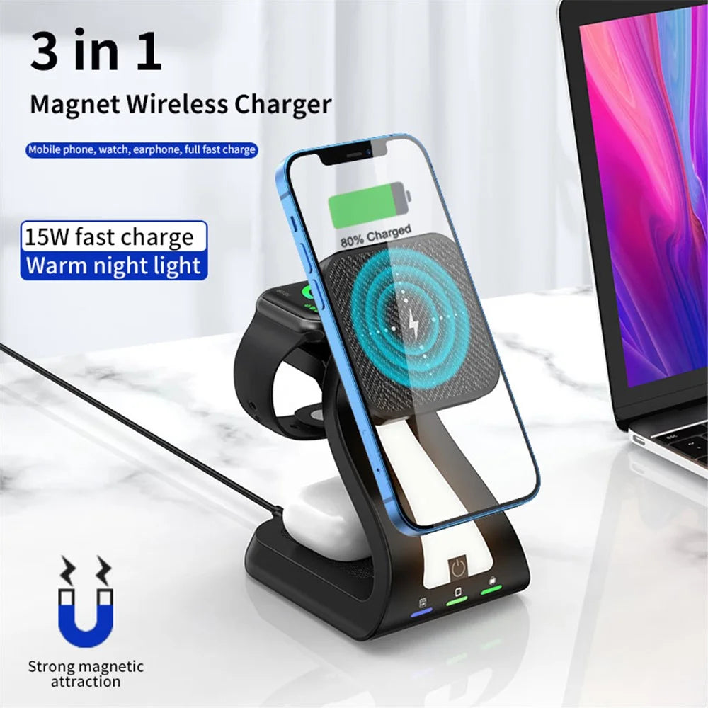 H20 Magnetic Wireless Charger Multifunction Phone Stand Wireless Charging Cellphone Charging Stand - Black - 3