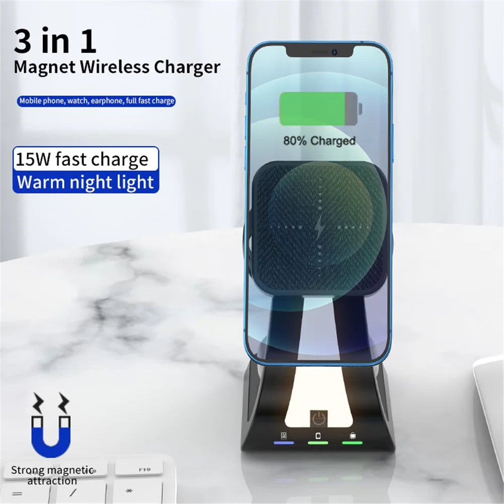 H20 Magnetic Wireless Charger Multifunction Phone Stand Wireless Charging Cellphone Charging Stand - Black - 4