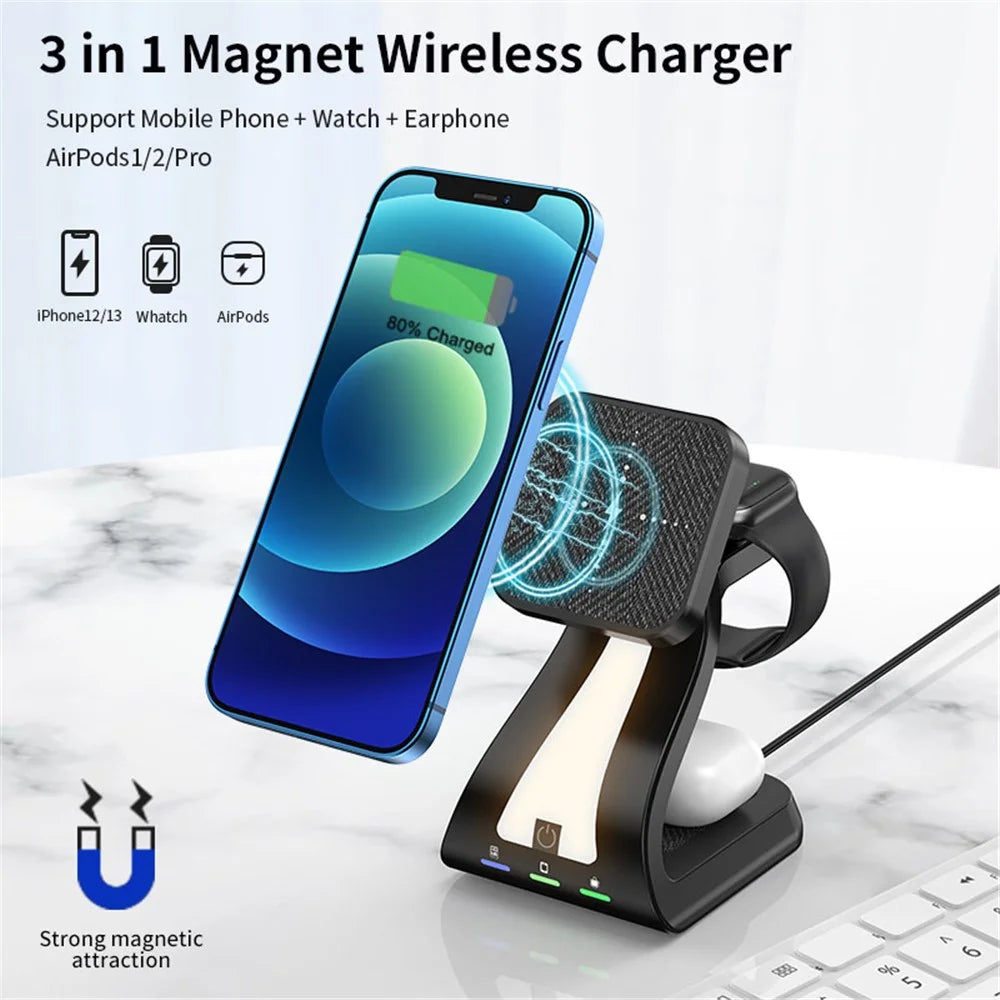 H20 Magnetic Wireless Charger Multifunction Phone Stand Wireless Charging Cellphone Charging Stand - Black - 5