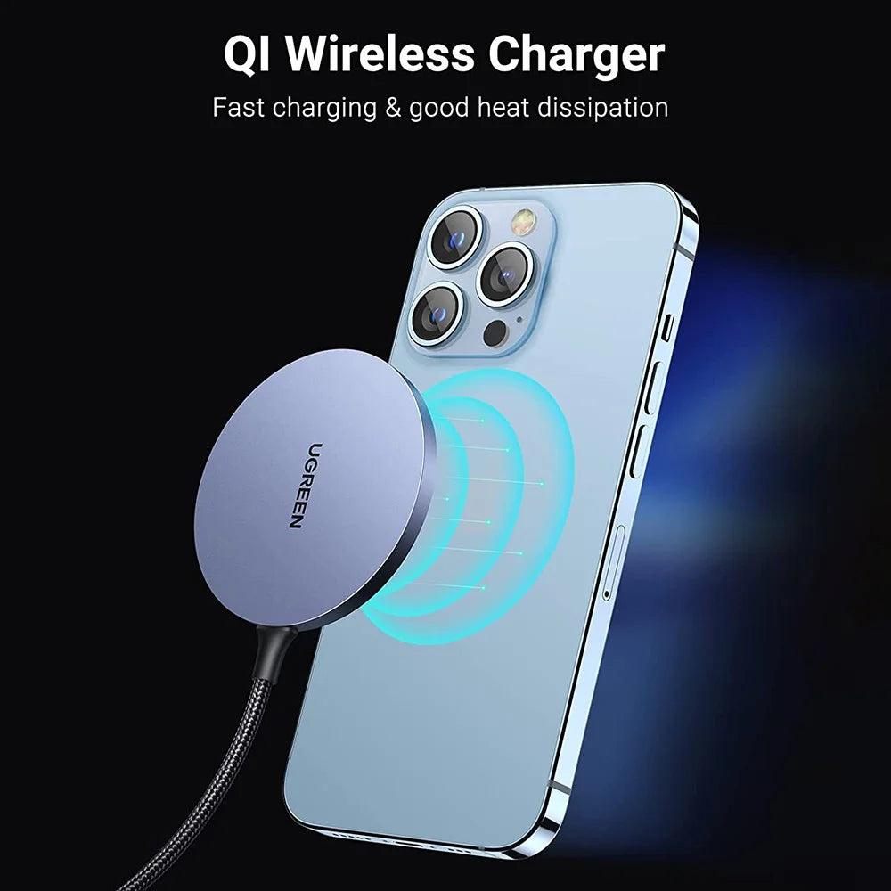UGREEN 30233 Portable Magnetic Wireless Charger with 1.5m USB C Cable Qi Fast Cordless Charging Station for iPhone 13 Pro Max/13 Pro/13 Mini/13/12 Pro Max/12 Pro/12/Mini 12 - 5