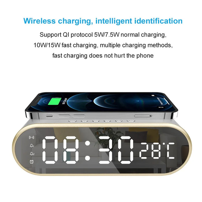 W628 Alarm Clock 15W Wireless Charger Thermometer Calendar Snooze Functions Alarm - Silver - 5