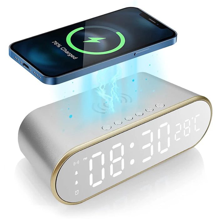 W628 Alarm Clock 15W Wireless Charger Thermometer Calendar Snooze Functions Alarm - Silver - 7