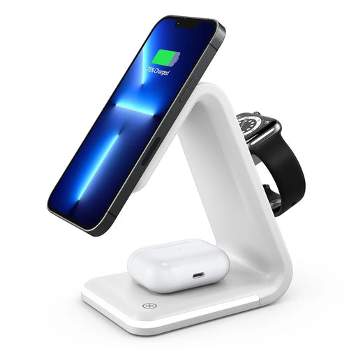 B-17 3-in-1 15W FOD Intelligent Identify Wireless Charger with Smart Security Protection Wireless Charging Desktop Stand for Smartphone/Smart Watch/Earphones - White - 1