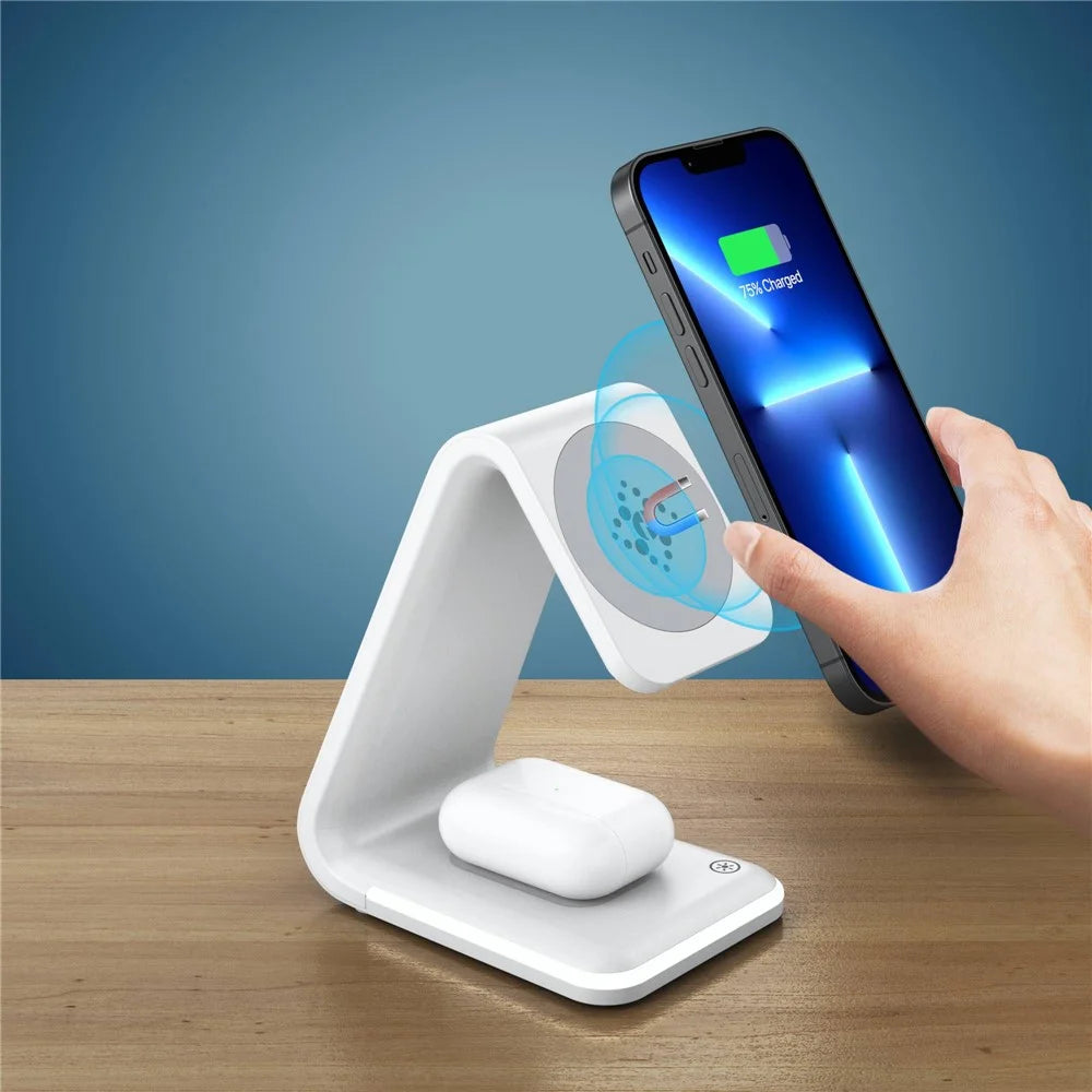 B-17 3-in-1 15W FOD Intelligent Identify Wireless Charger with Smart Security Protection Wireless Charging Desktop Stand for Smartphone/Smart Watch/Earphones - White - 6