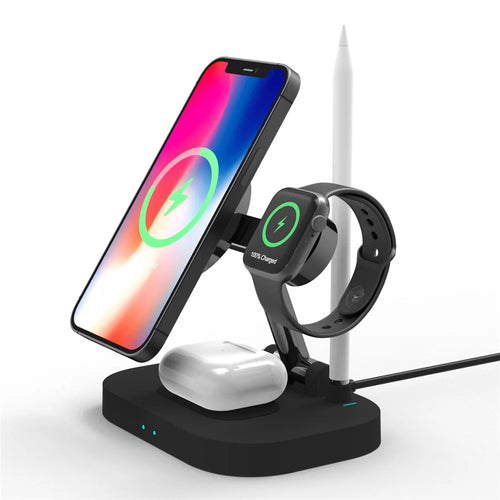 F22 15W 4 in 1 For Magsafe Wireless Charger for iPhone 12 / 13 / 14 / Series / Apple Watch / Airpods Pro / Apple Pencil Portable Charging Stand Multi-function Folding Charging Dock (CE) - 1