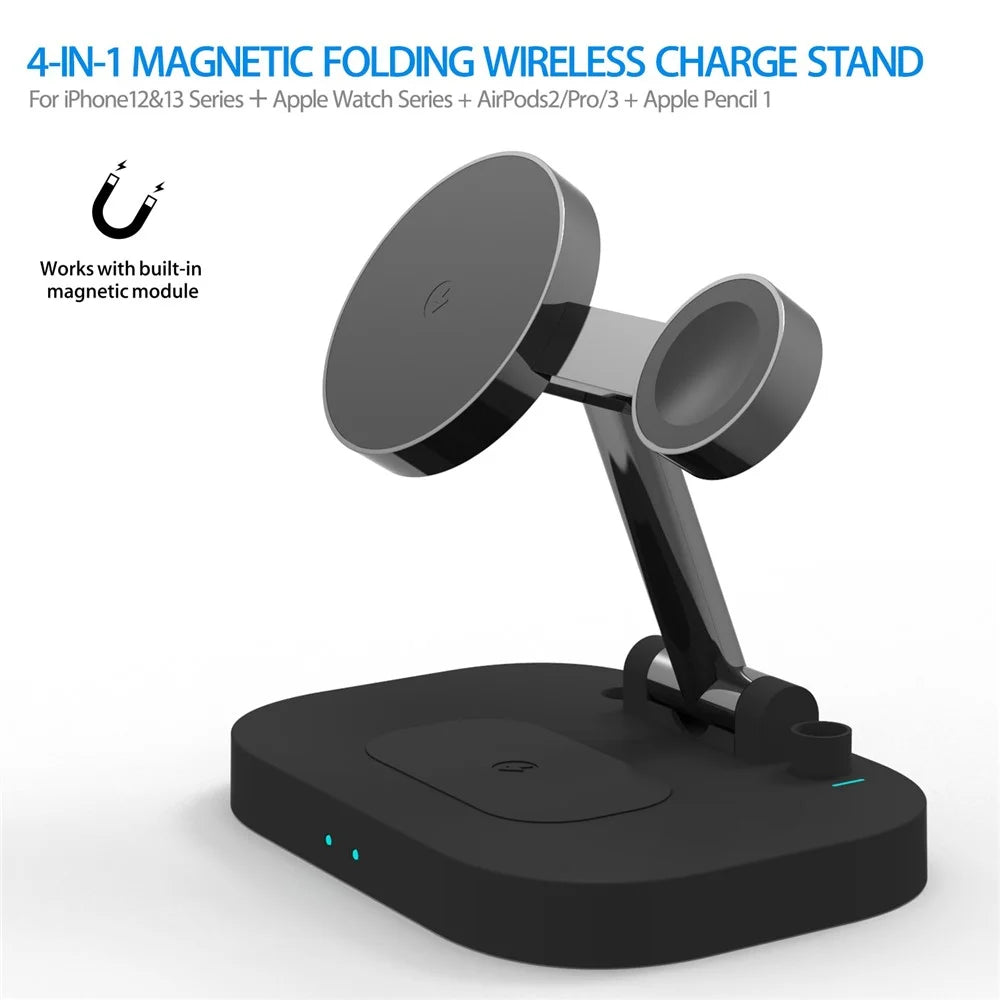 F22 15W 4 in 1 For Magsafe Wireless Charger for iPhone 12 / 13 / 14 / Series / Apple Watch / Airpods Pro / Apple Pencil Portable Charging Stand Multi-function Folding Charging Dock (CE) - 3